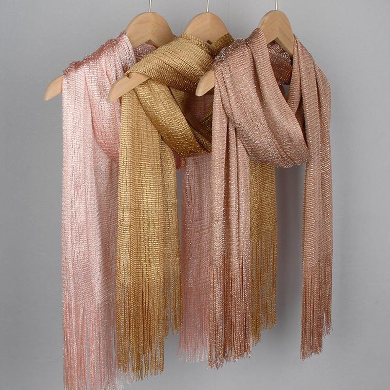 Event Suppliers - Women's shiny metallic tassel scarf, elegant