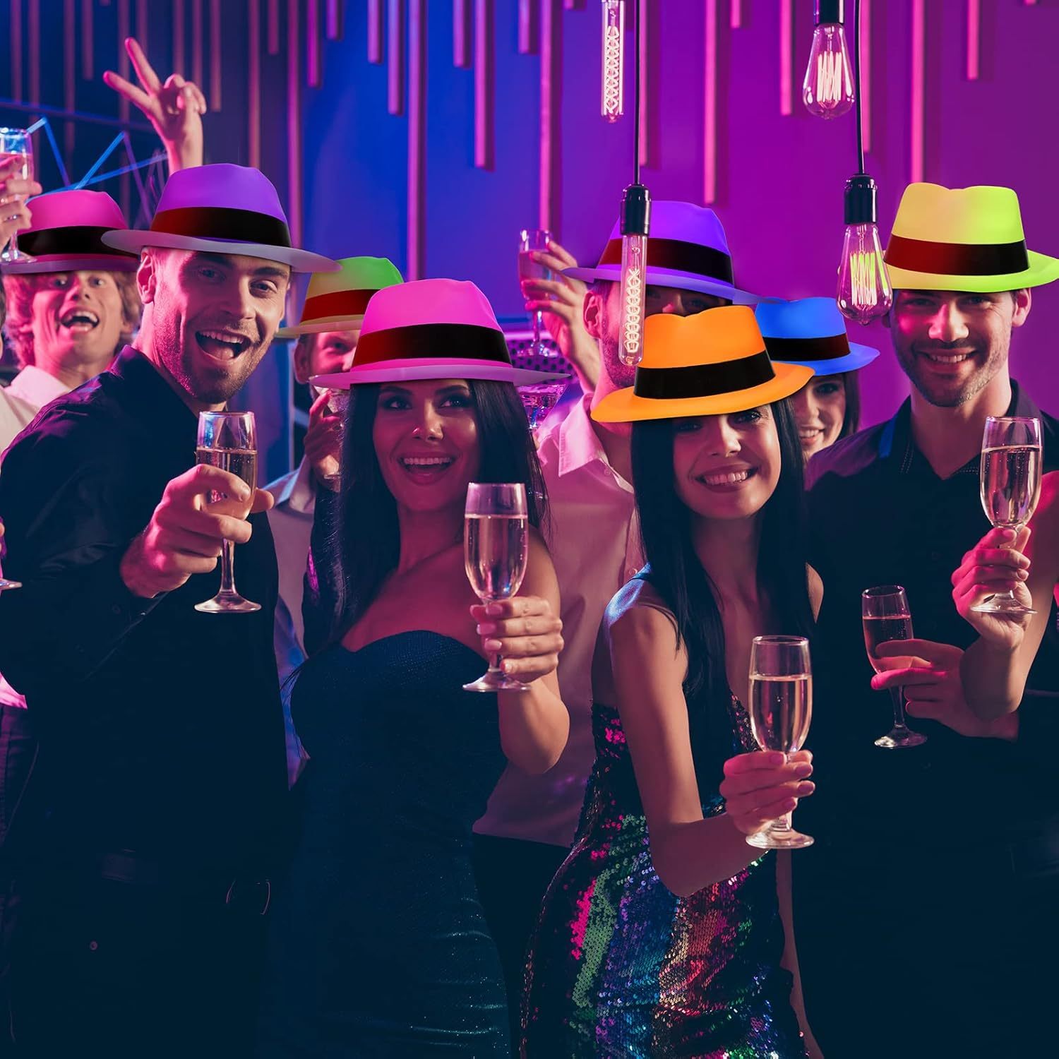 12 Pieces Neon Mafia Style Par - Party Hat Cone review and price